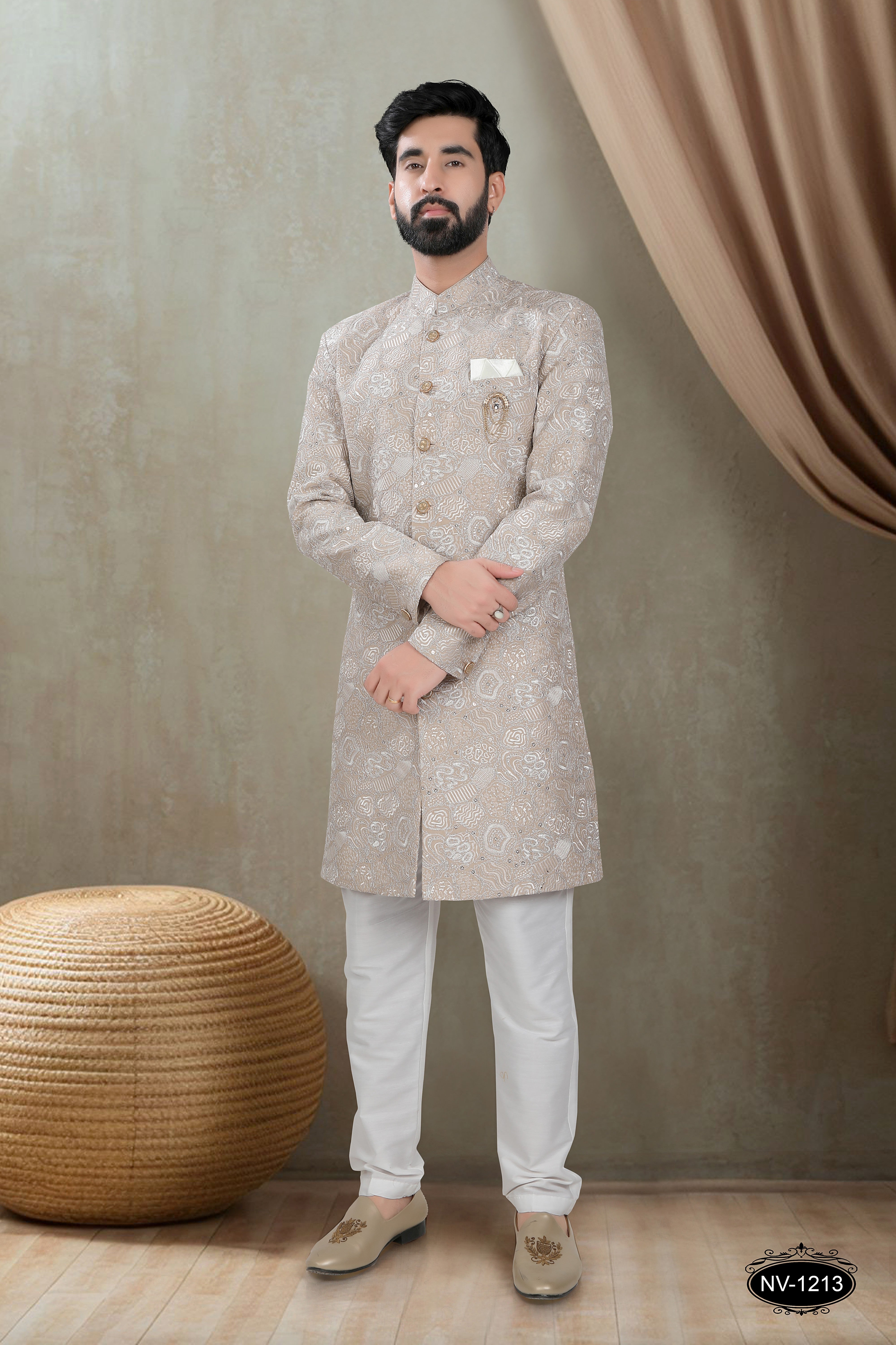 BEIGE HUE INDO-WESTERN SET WITH HEAVY THREAD EMBROIDERY ALL-OVER