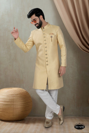 YELLOW HUE INDO-WESTERN SET WITH SELF-DESIGN FOR EVERY CEREMONIES