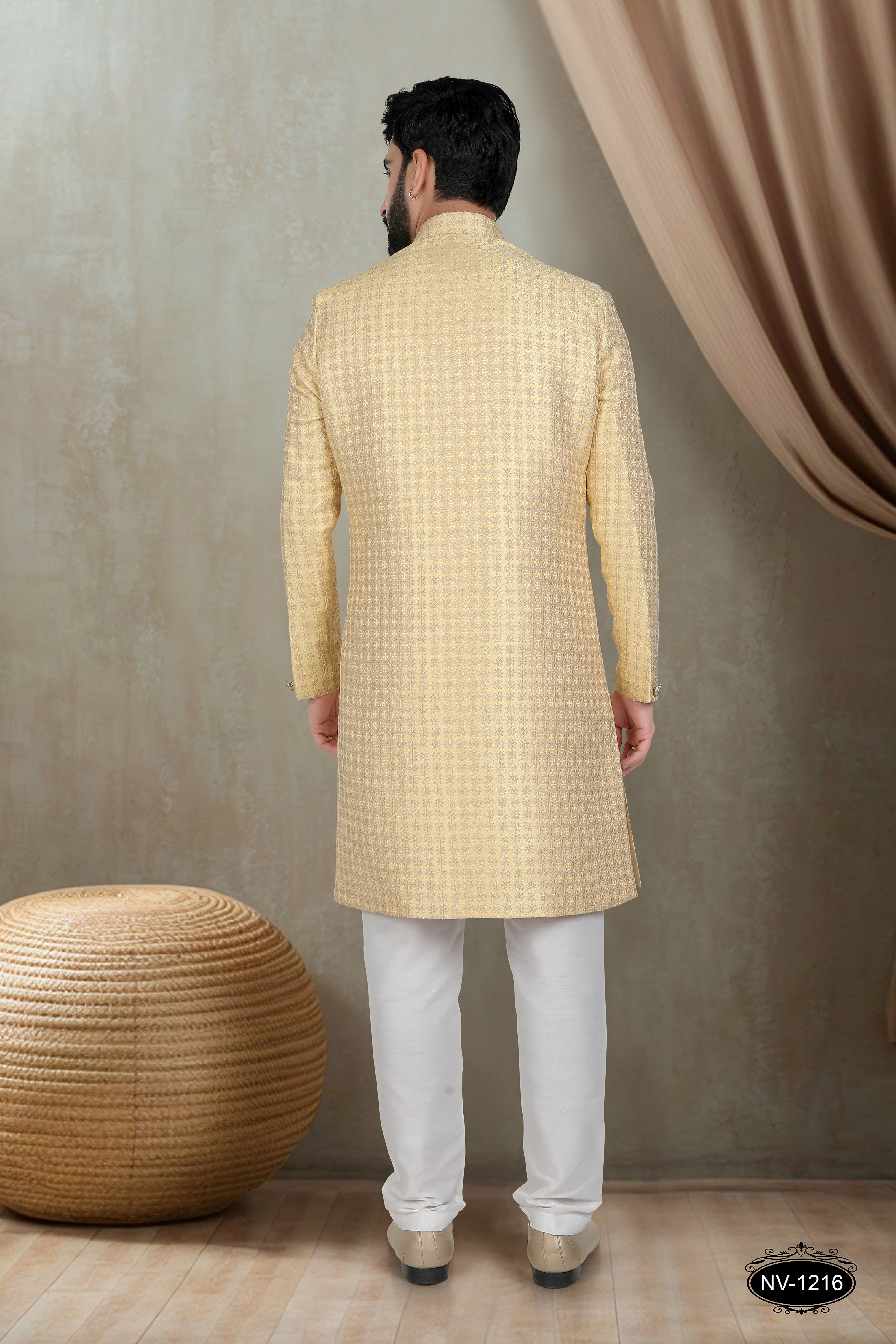 YELLOW HUE INDO-WESTERN SET WITH SELF-DESIGN FOR EVERY CEREMONIES