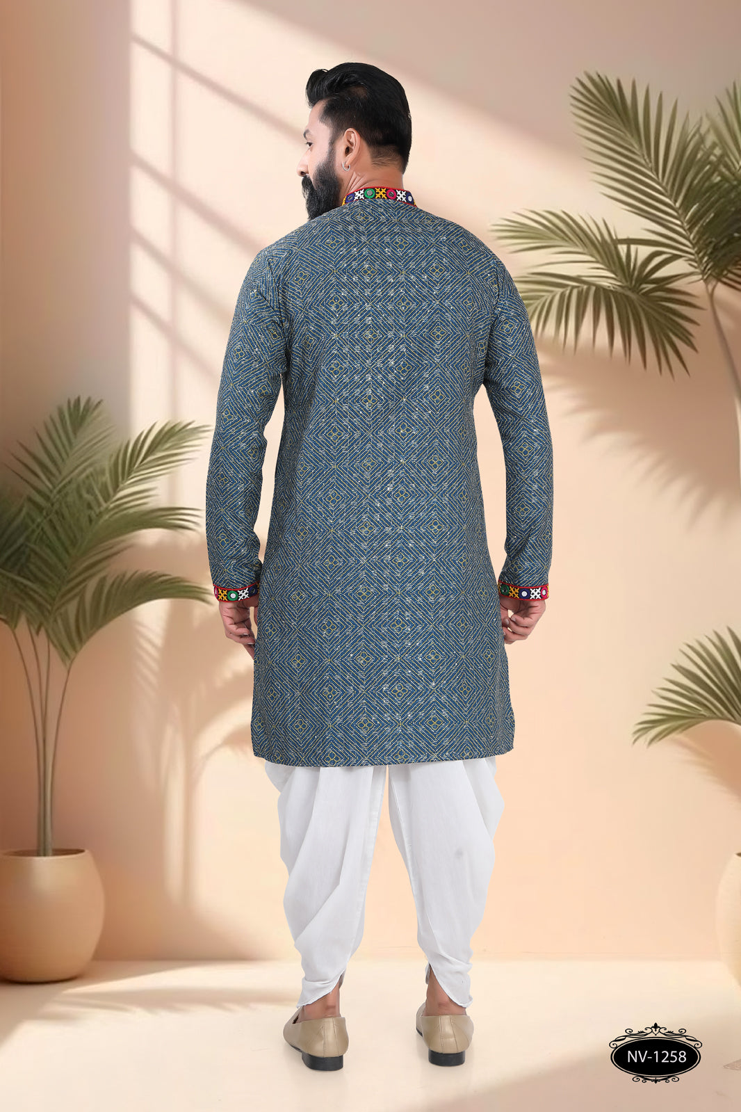 TEAL-BLUE ONLY WITH LACE & PATCHWORK ACCENTS FOR NAVRATRI