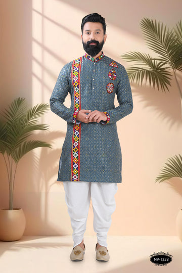 TEAL-BLUE ONLY WITH LACE & PATCHWORK ACCENTS FOR NAVRATRI