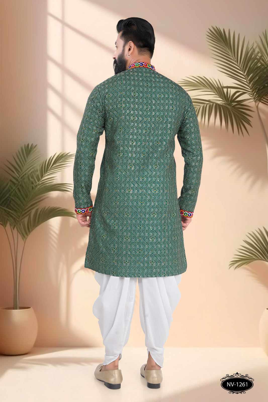 GREEN ONLY KURTA WITH LACE & PATCHWORK ACCENTS FOR NAVRATRI