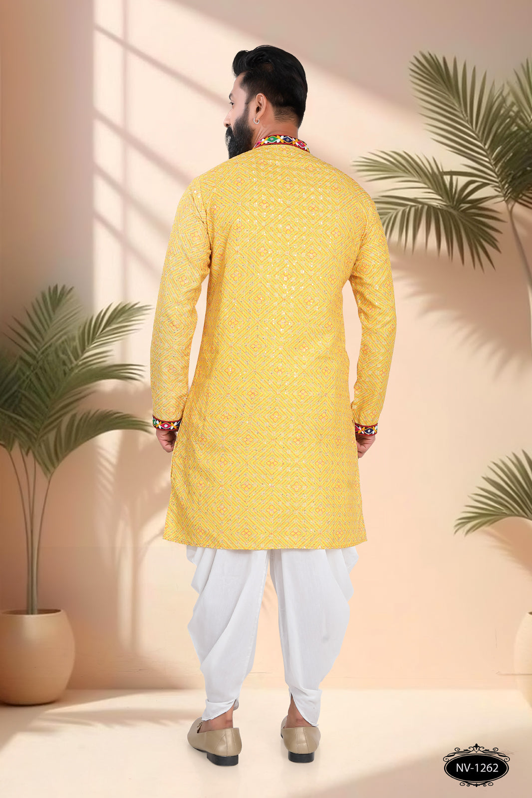 YELLOW ONLY KURTA WITH LACE & PATCHWORK ACCENTS FOR NAVRATRI