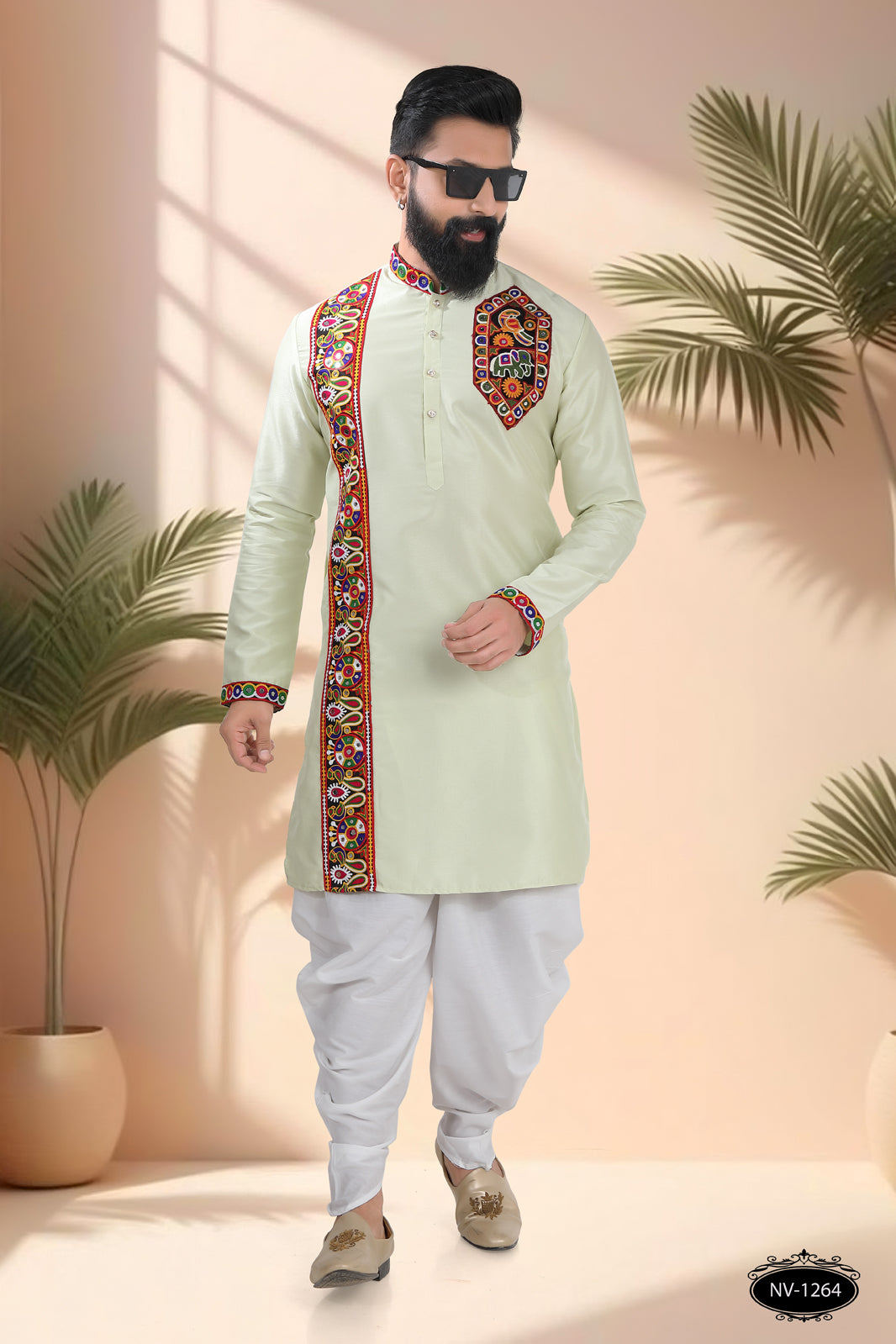 PASTEL-GREEN ONLY KURTA WITH LACE & PATCHWORK ACCENTS FOR NAVRATRI