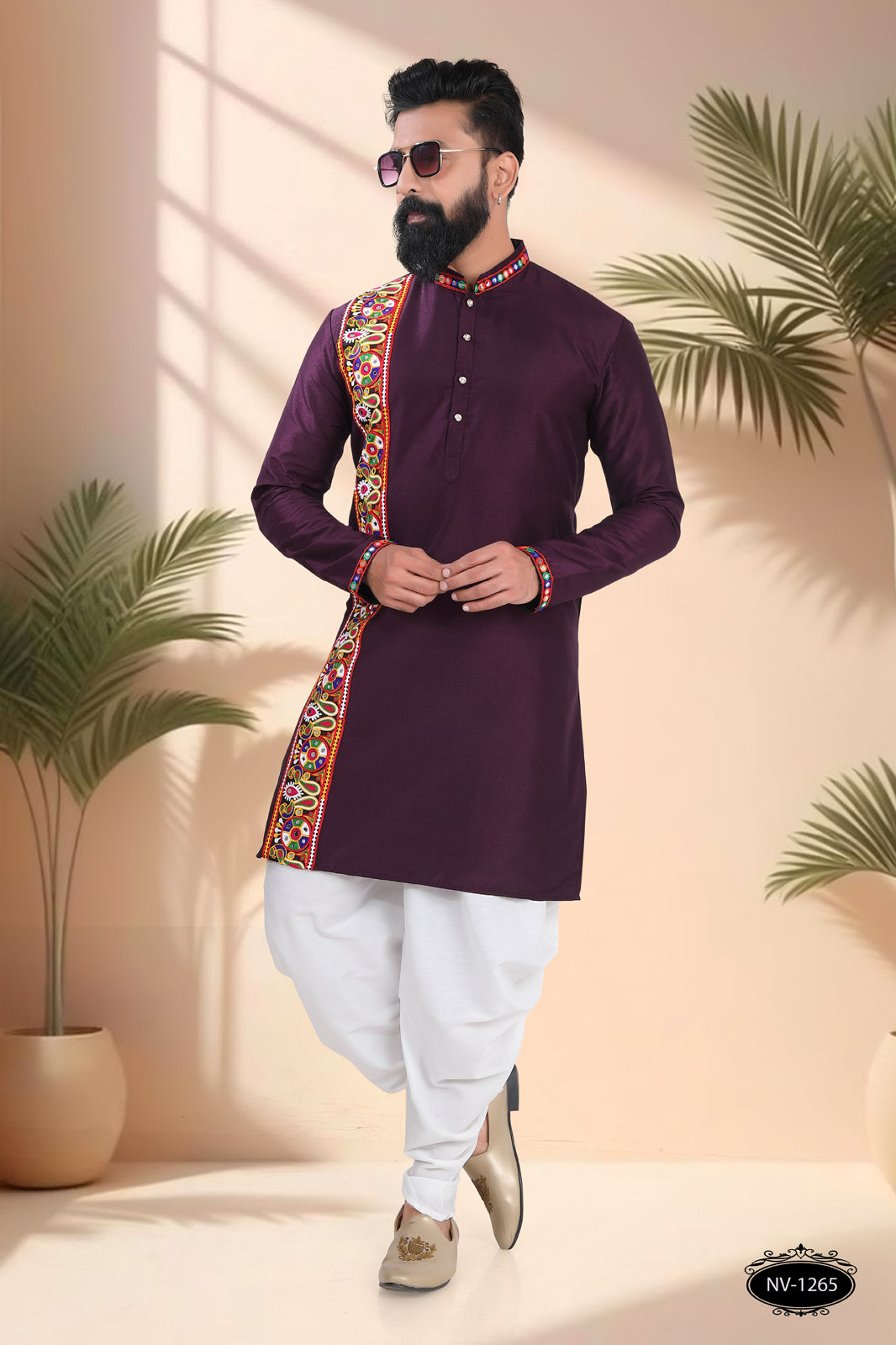WINE TONE ONLY KURTA WITH LACE ACCENT FOR NAVRATRI