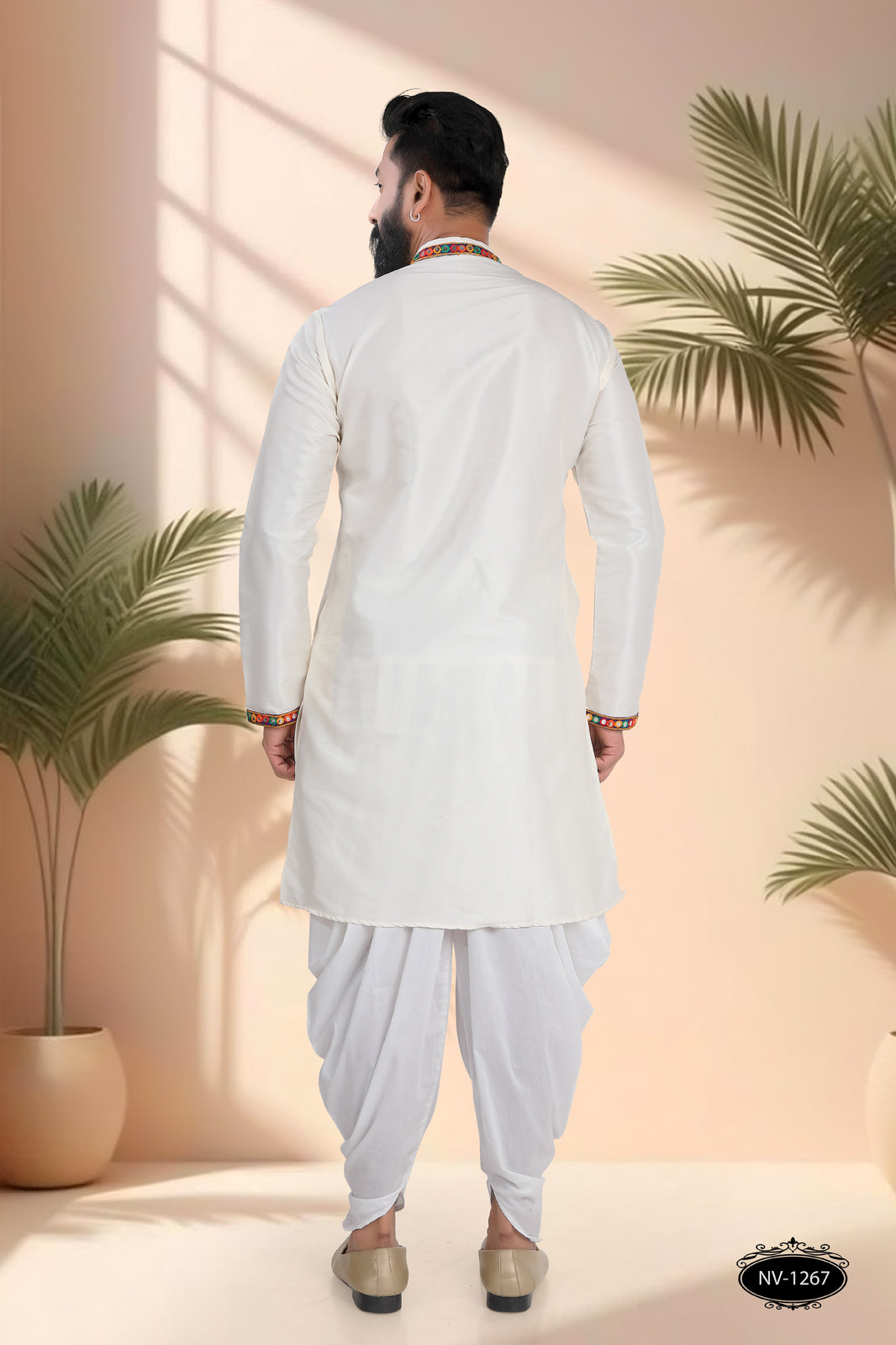 CREAM TONE ONLY KURTA WITH LACE ACCENTS FOR NAVRATRI