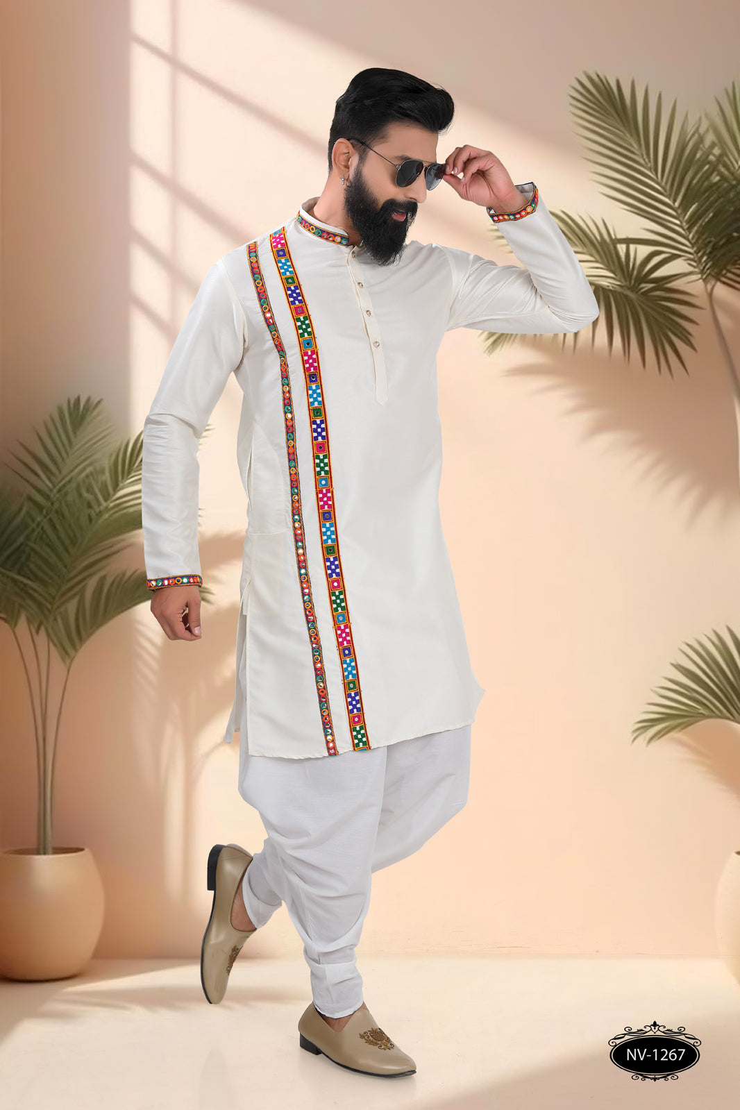CREAM TONE ONLY KURTA WITH LACE ACCENTS FOR NAVRATRI