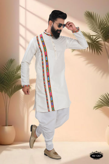 CREAM TONE ONLY KURTA WITH LACE ACCENTS FOR NAVRATRI