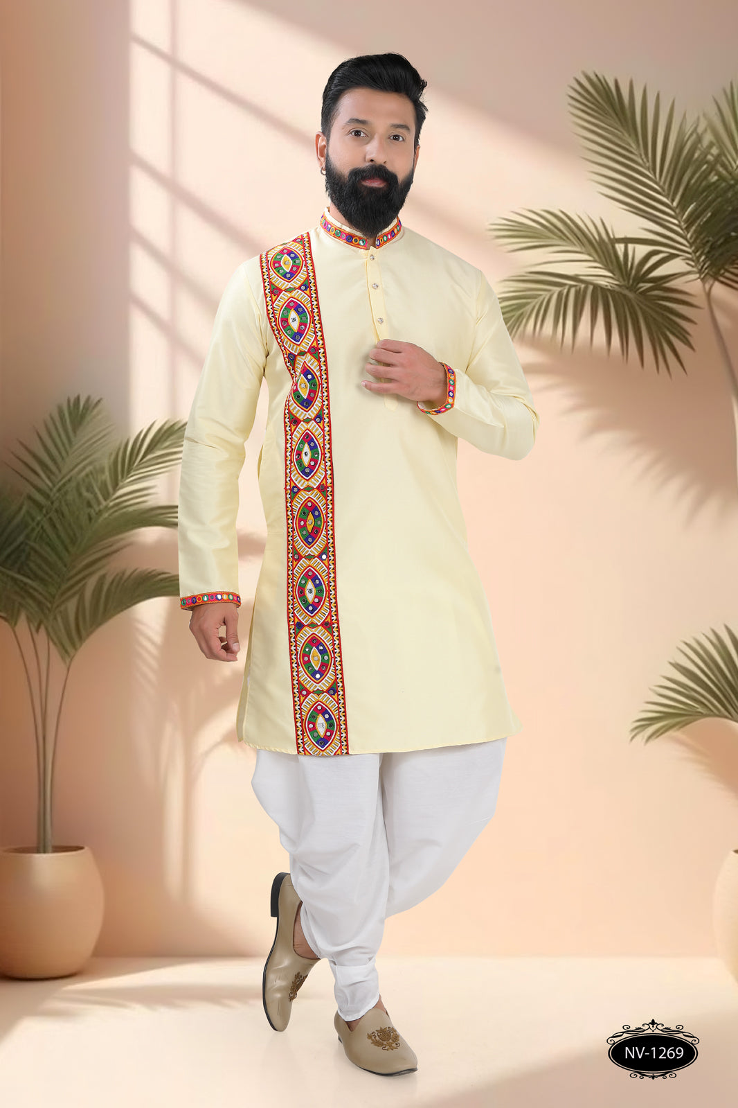 PASTEL-YELLOW TONE ONLY KURTA WITH LACE ACCENTS FOR NAVRATRI