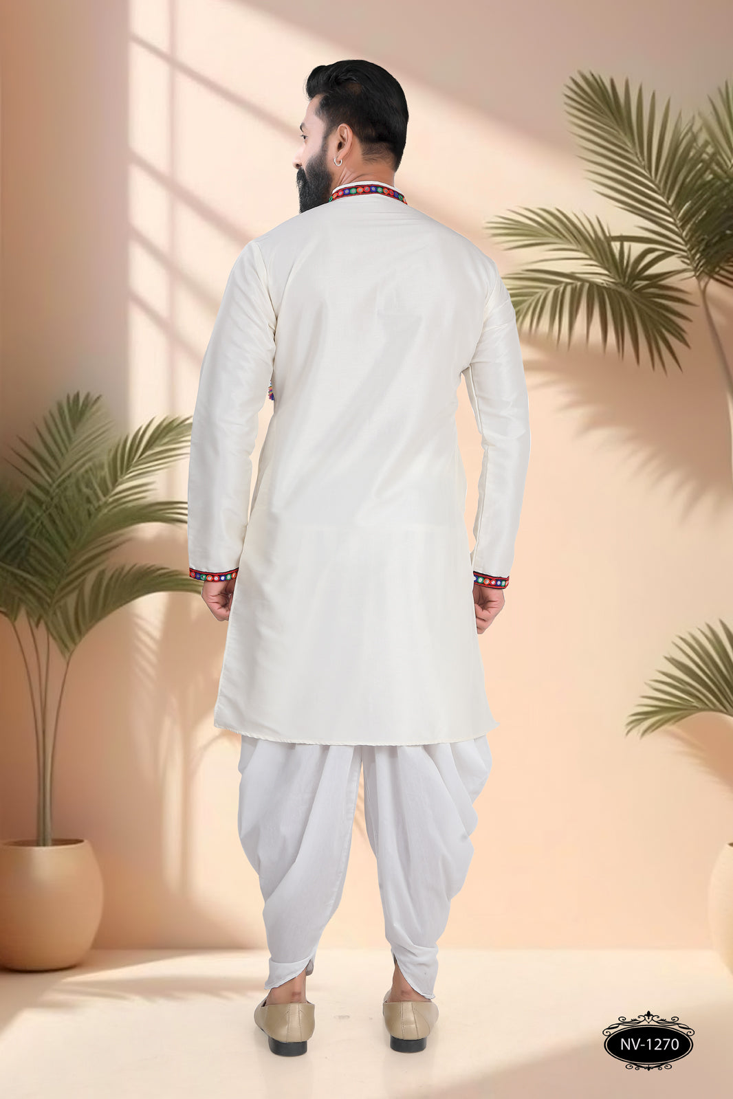 CREAM TONE ONLY KURTA WITH LACE ACCENTS FOR NAVRATRI