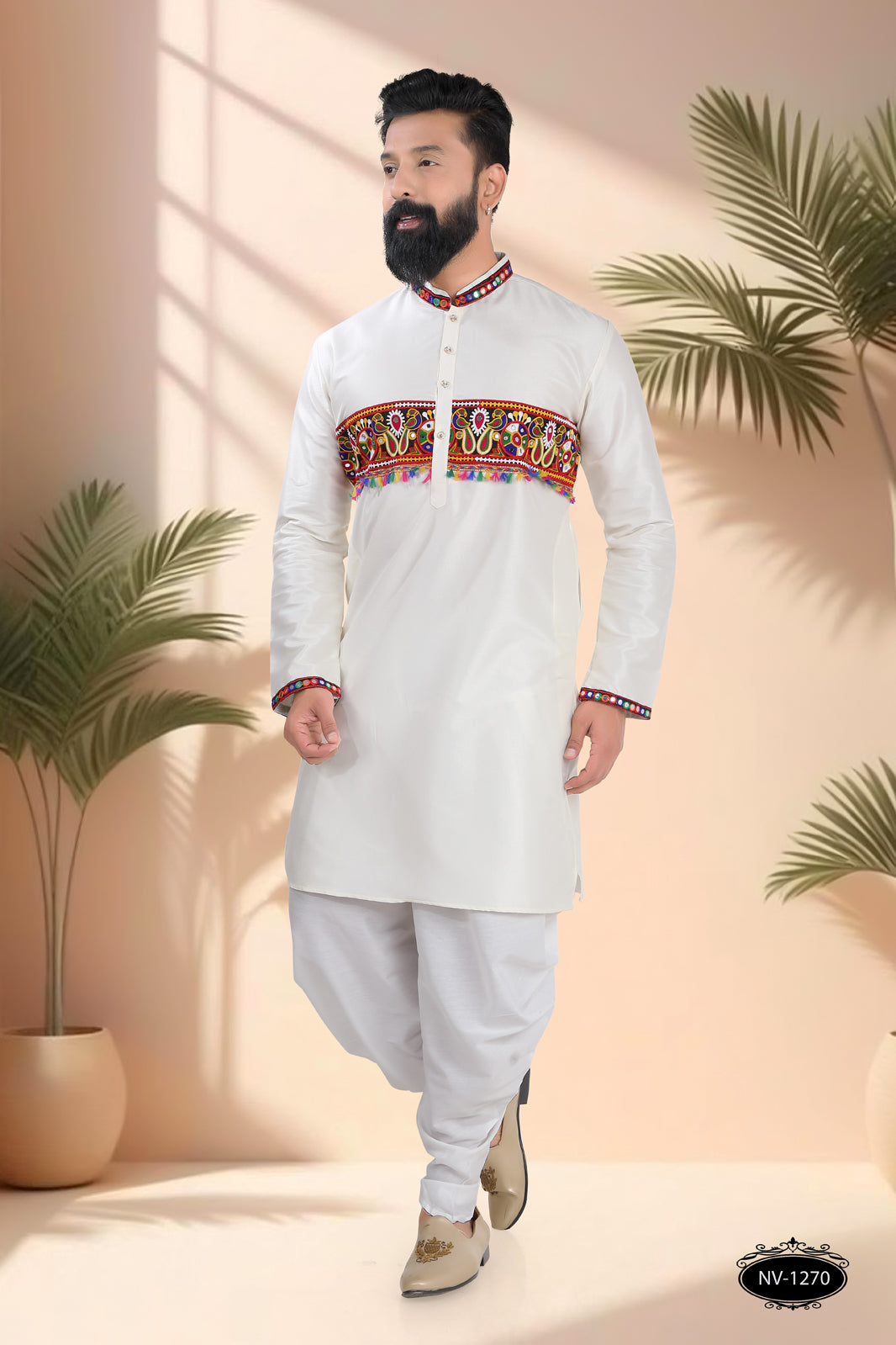 CREAM TONE ONLY KURTA WITH LACE ACCENTS FOR NAVRATRI
