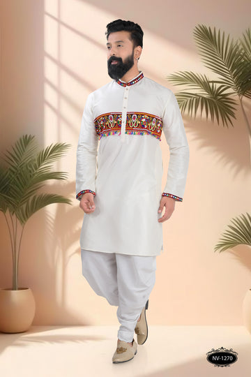 CREAM TONE ONLY KURTA WITH LACE ACCENTS FOR NAVRATRI