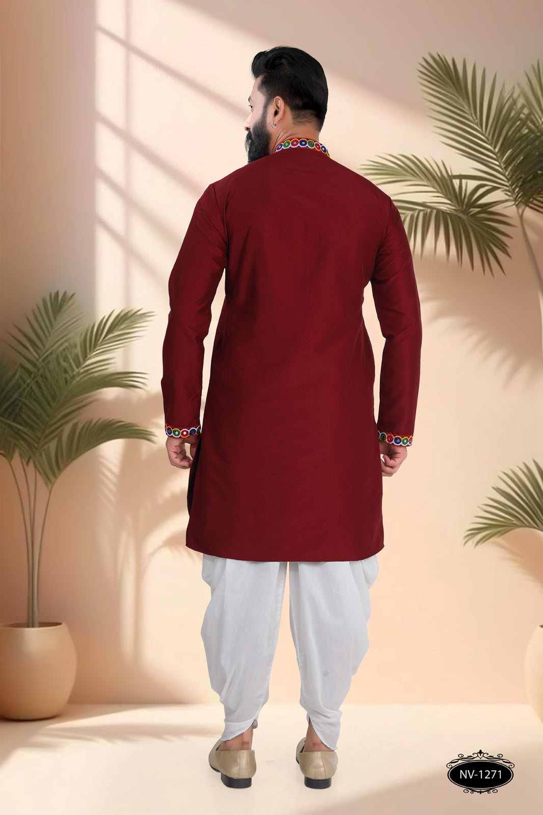 MAROON TONE ONLY KURTA WITH LACE & PATCHWORK ACCENTS FOR NAVRATRI