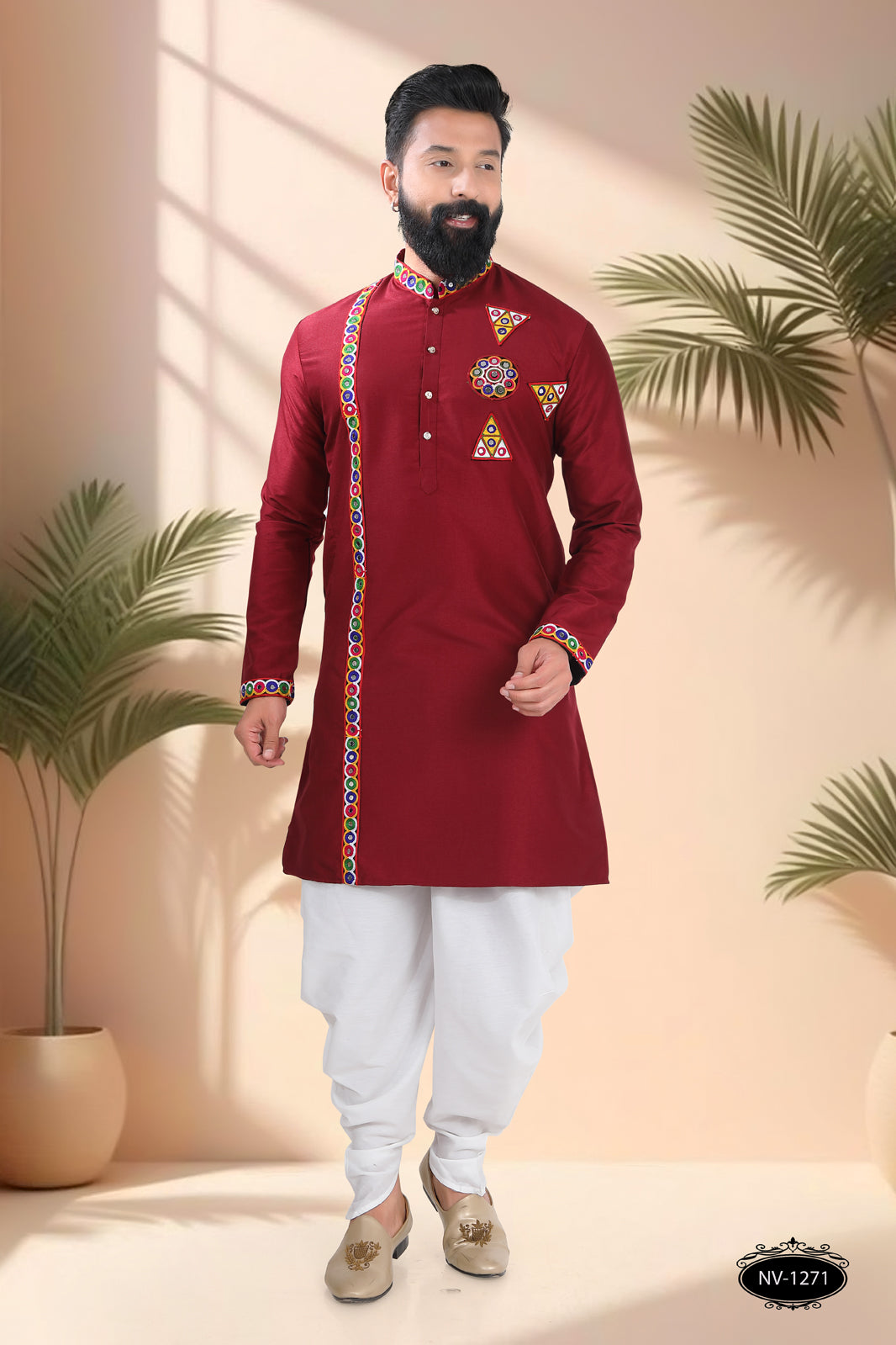 MAROON TONE ONLY KURTA WITH LACE & PATCHWORK ACCENTS FOR NAVRATRI