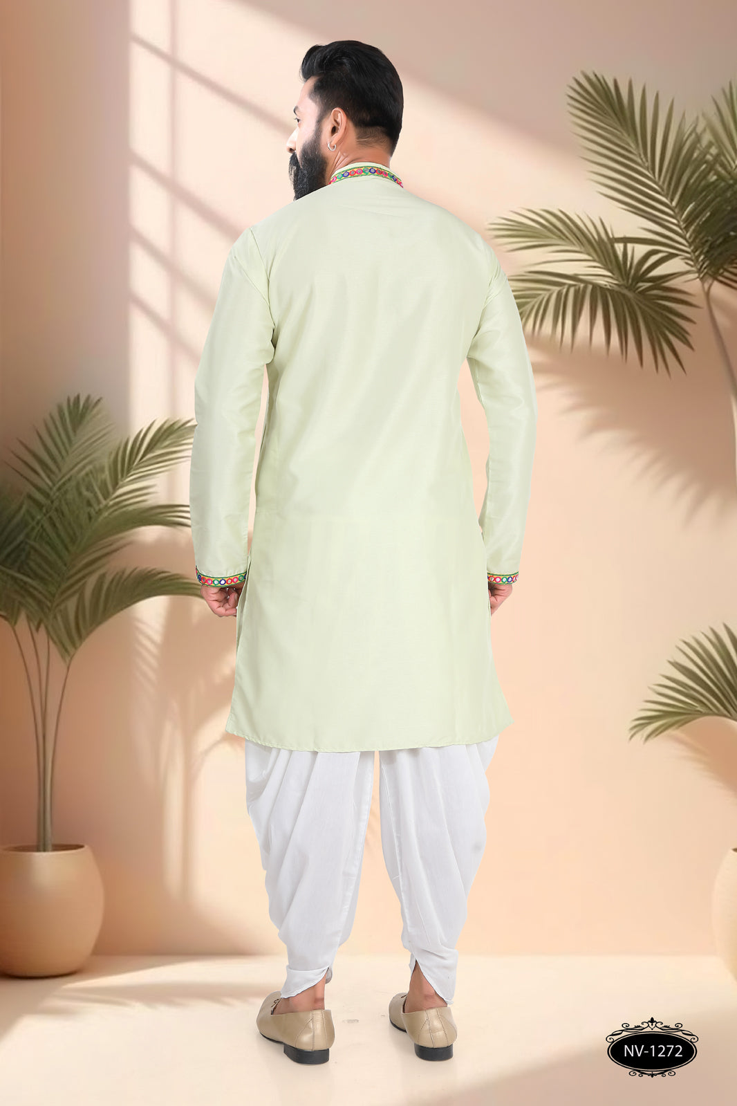 PASTEL-GREEN TONE ONLY KURTA WITH LACE ACCENTS FOR NAVRATRI