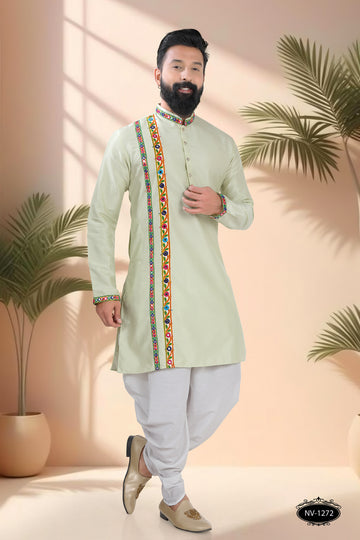 PASTEL-GREEN TONE ONLY KURTA WITH LACE ACCENTS FOR NAVRATRI
