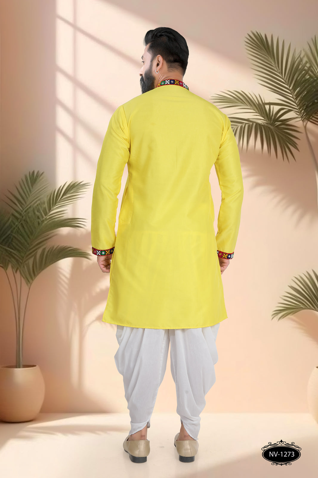 BRIGHT-YELLOW TONE ONLY KURTA WITH LACE & PATCHWORK FOR NAVRATRI