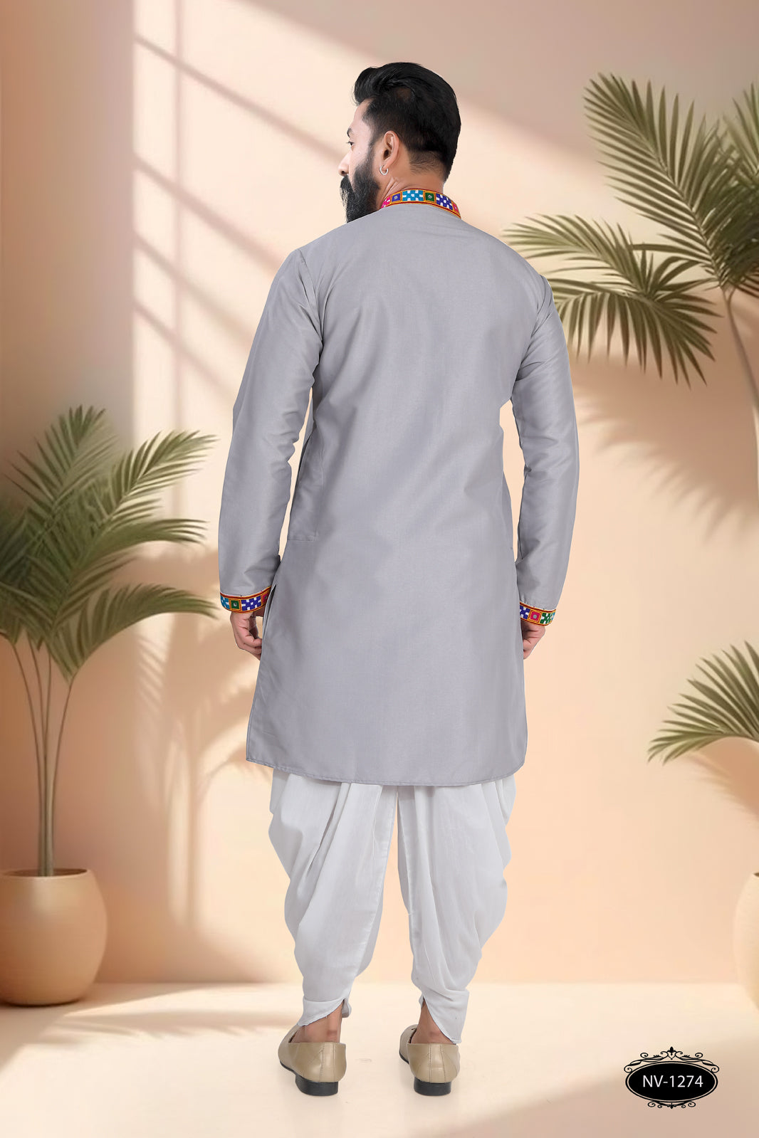SOFT GREY TONE ONLY KURTA WITH LACE & PATCHWORK FOR NAVRATRI