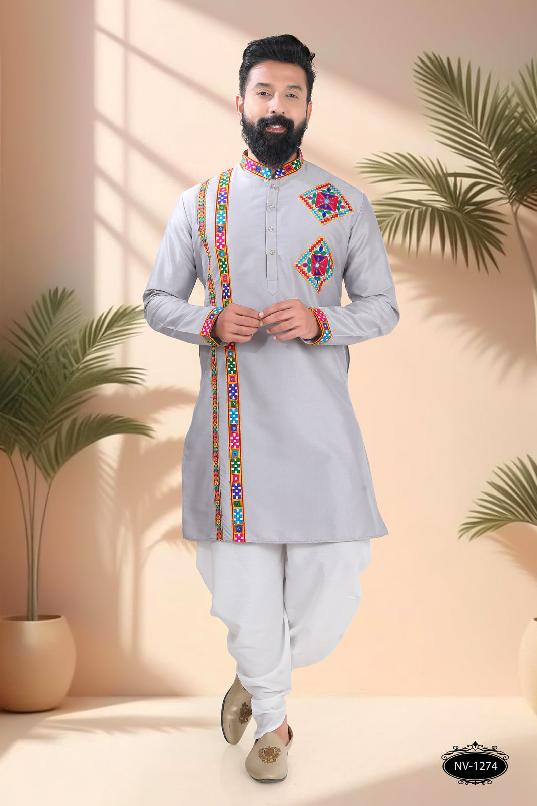 SOFT GREY TONE ONLY KURTA WITH LACE & PATCHWORK FOR NAVRATRI