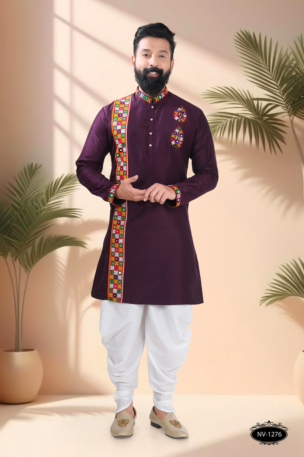 WINE TONE ONLY KURTA WITH LACE & PATCHWORK ACCENTS FOR NAVRATRI