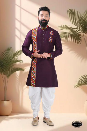 WINE TONE ONLY KURTA WITH LACE & PATCHWORK ACCENTS FOR NAVRATRI