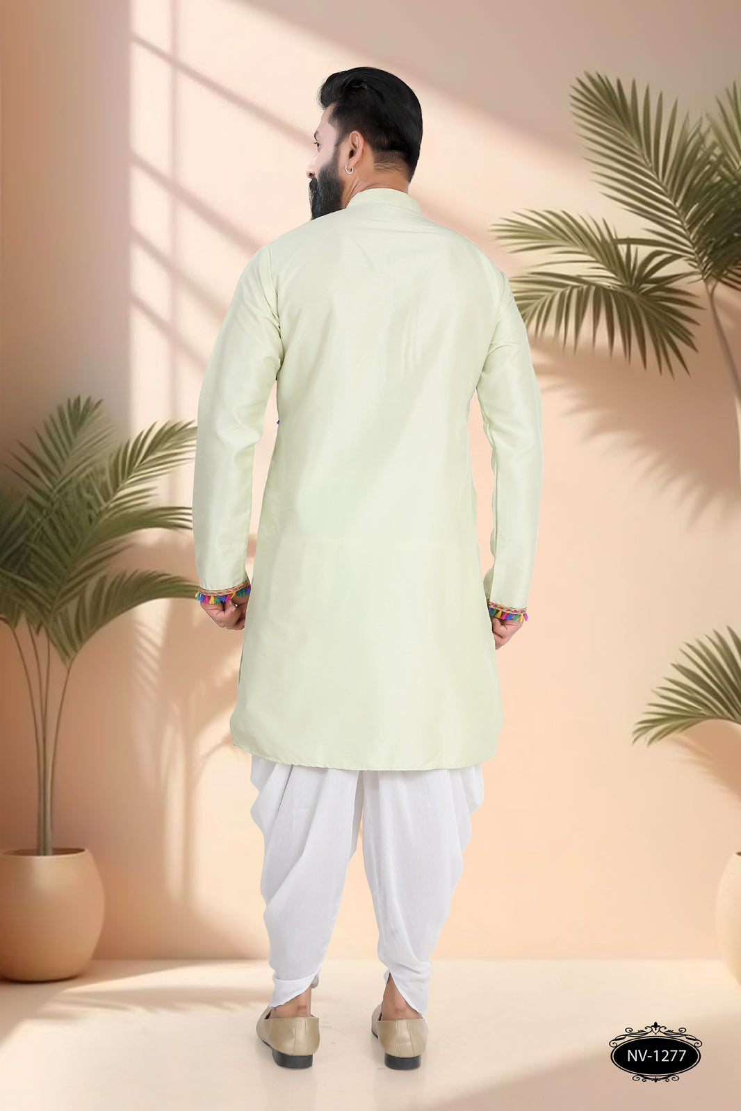 PASTEL-GREEN TONE ONLY KURTA WITH LACE ACCENTS FOR NAVRATRI