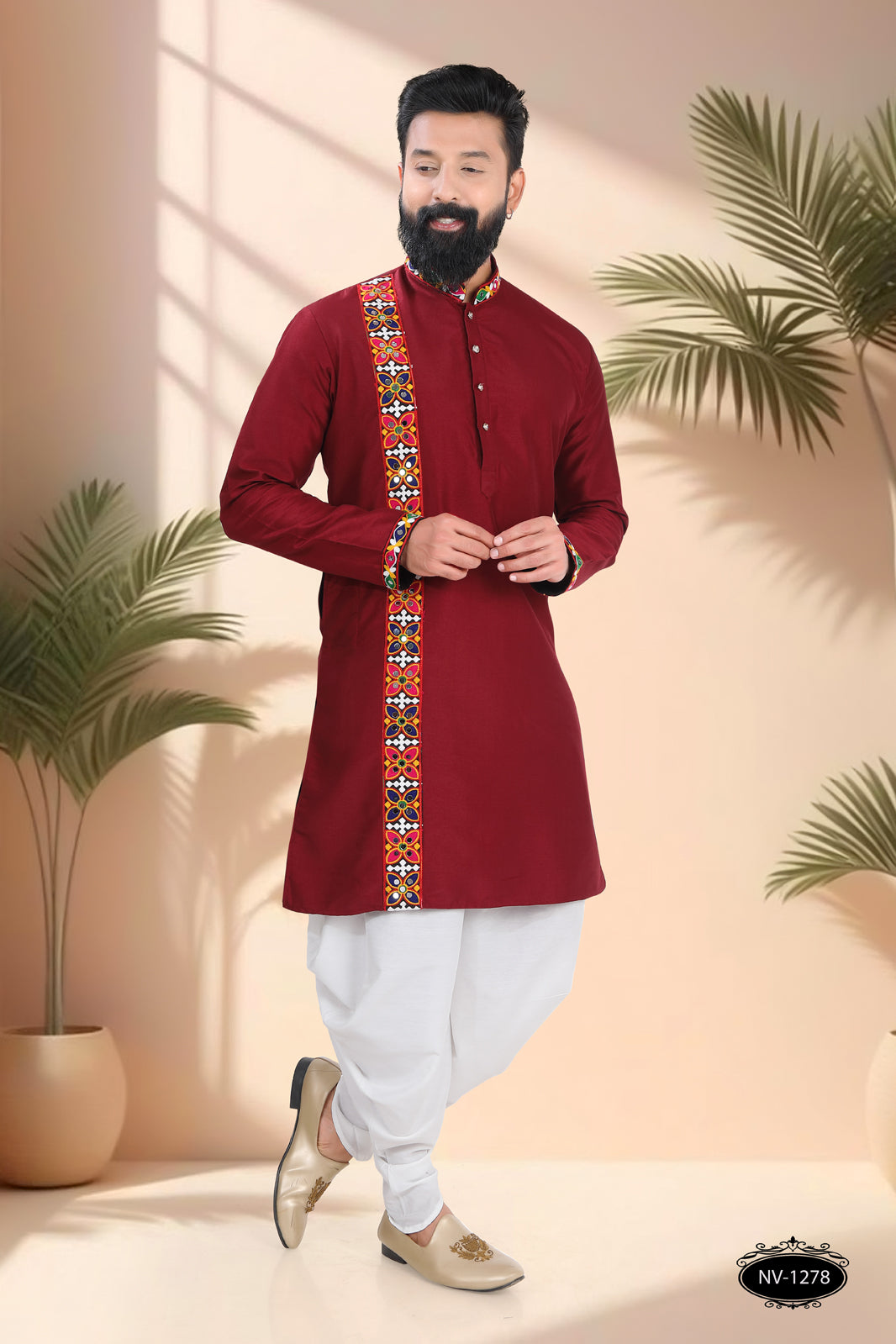 MAROON TONE ONLY KURTA WITH LACE ACCENTS FOR NAVRATRI