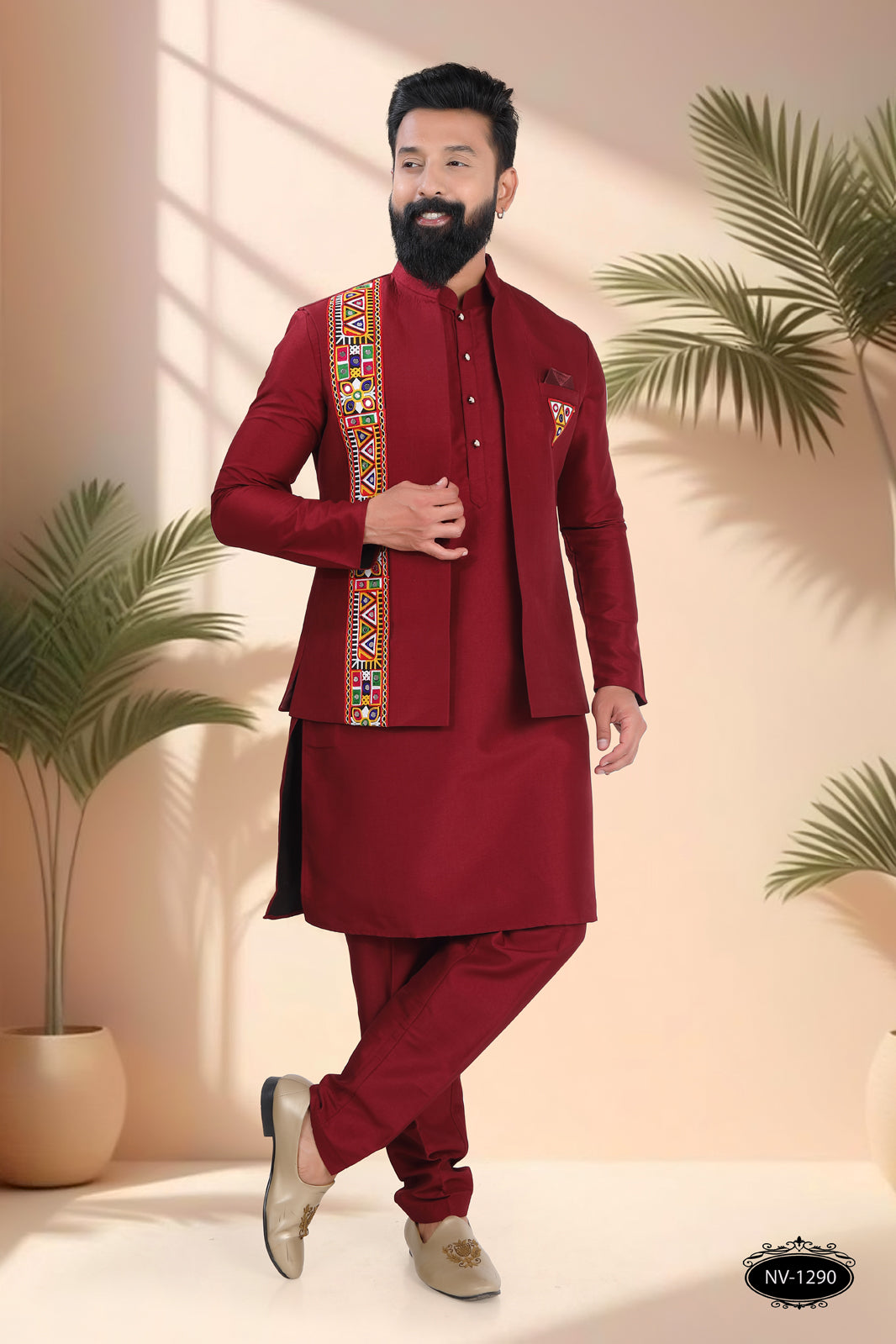 RICH MAROON OPEN-STYLE ONLY JACKET FOR NAVRATRI