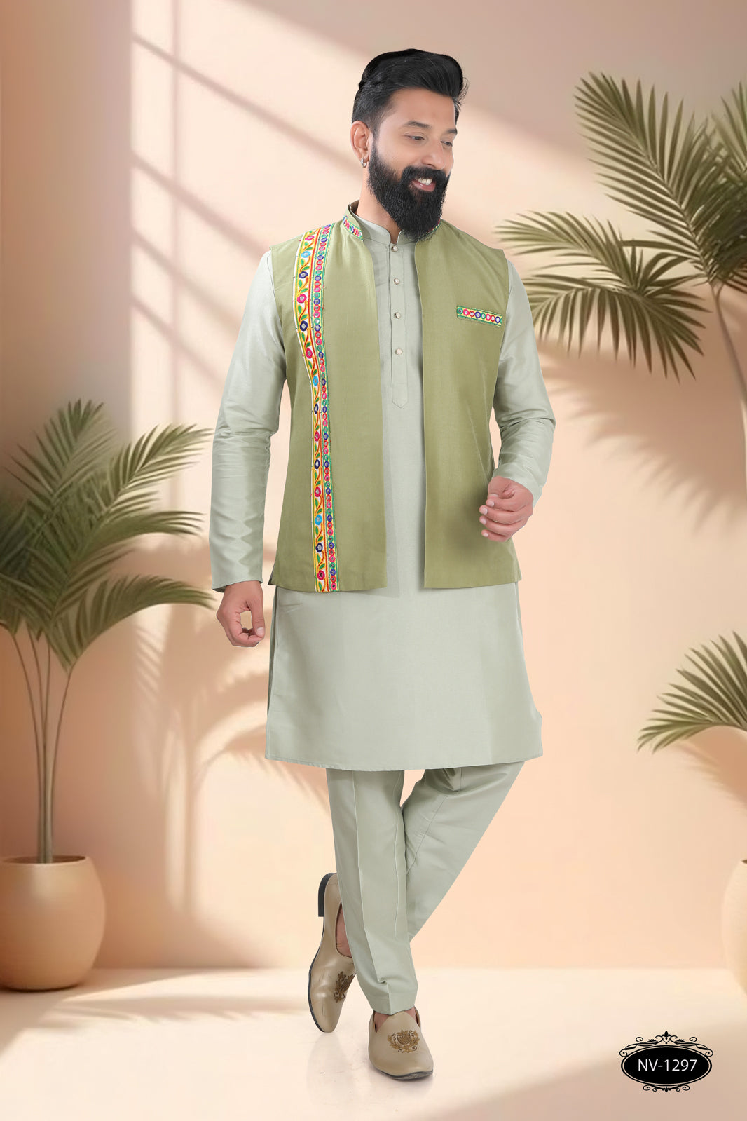 NAVRATRI GREEN TONE OPEN JACKET