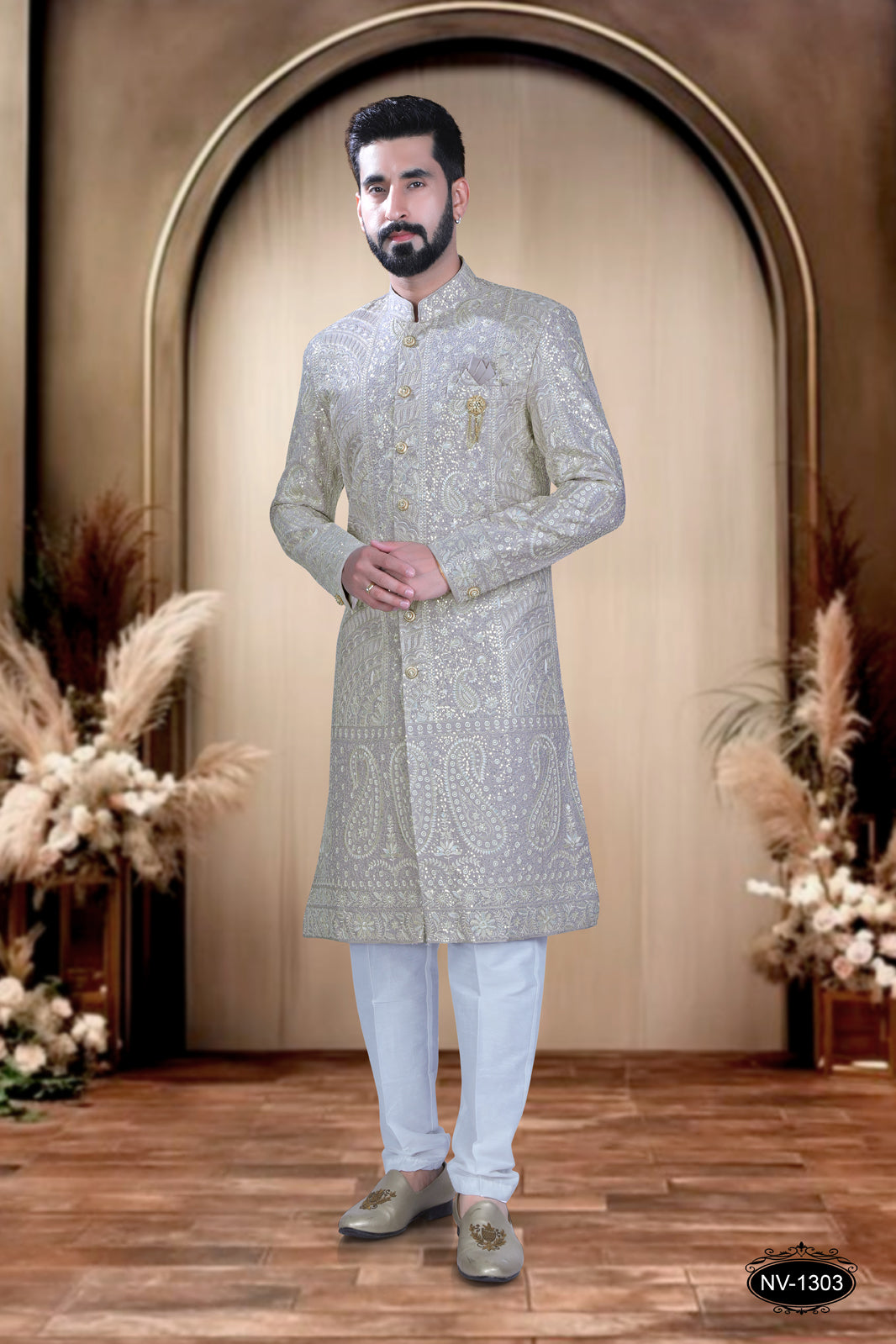 PINK BASE SHERWANI SET WITH HEAVY THREAD-WORK FOR EVERY TARDITIONAL OCCASIONS