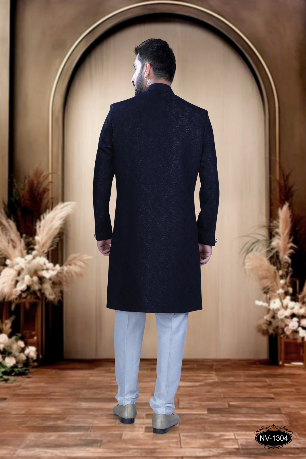 INDO-WESTERN SET IN BLUE HUE WITH ELEGANT SELF-DESIGN PATTERN