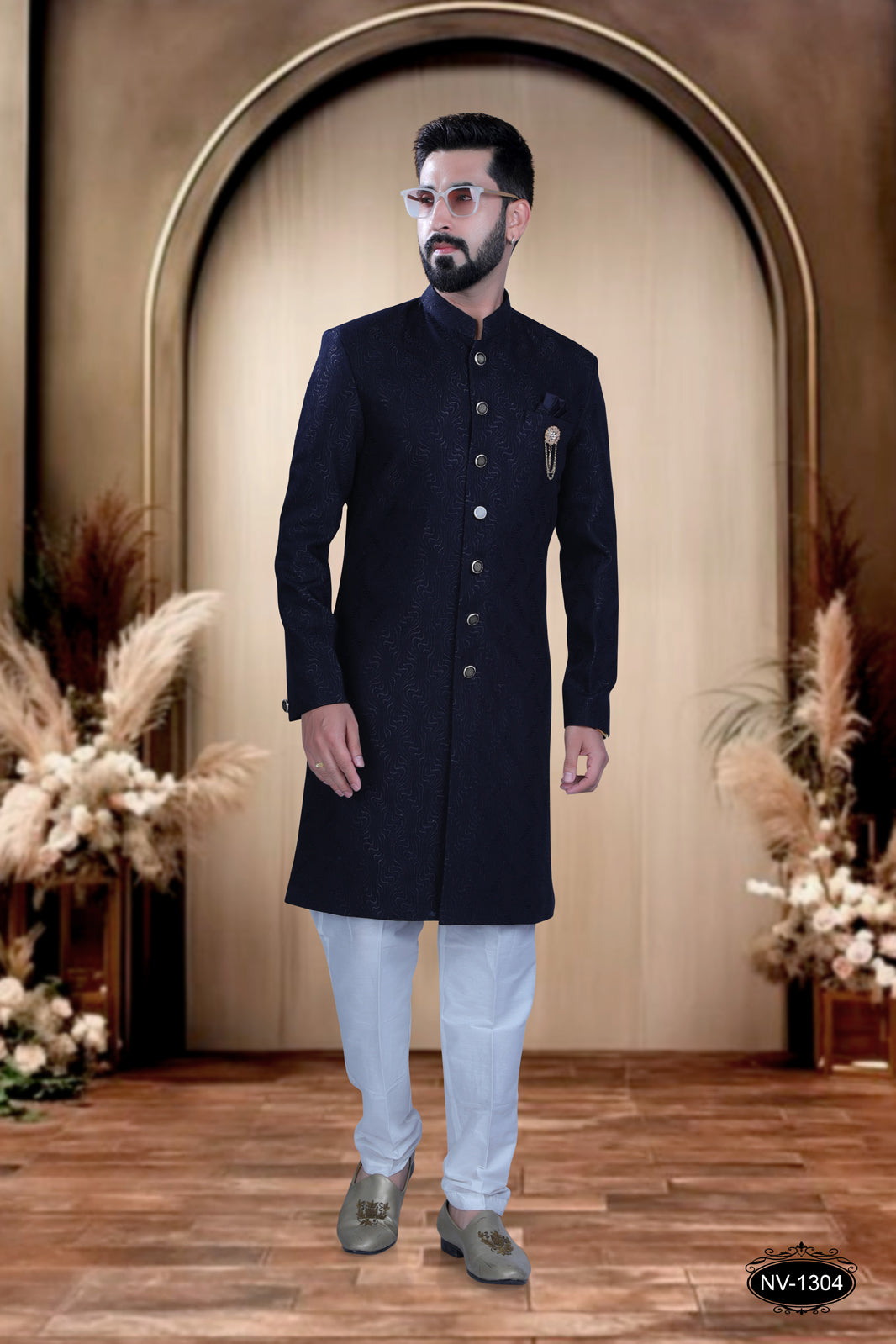 INDO-WESTERN SET IN BLUE HUE WITH ELEGANT SELF-DESIGN PATTERN