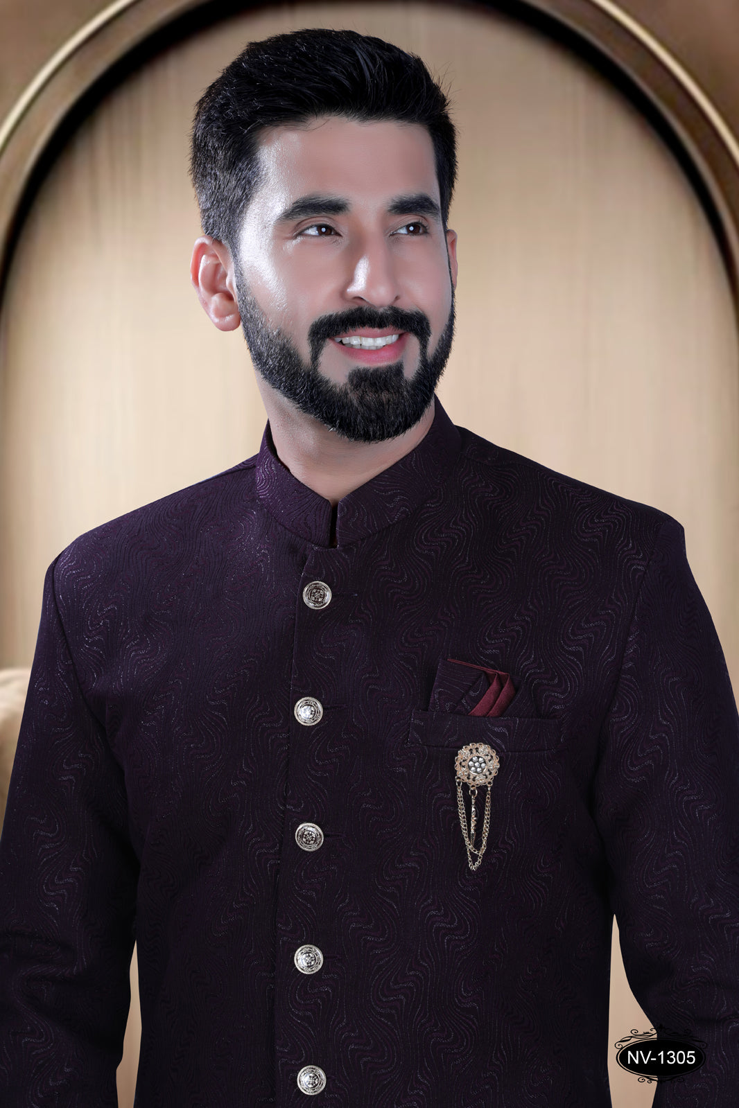 INDO-WESTERN SET IN WINE HUE WITH ELEGANT SELF-DESIGN PATTERN