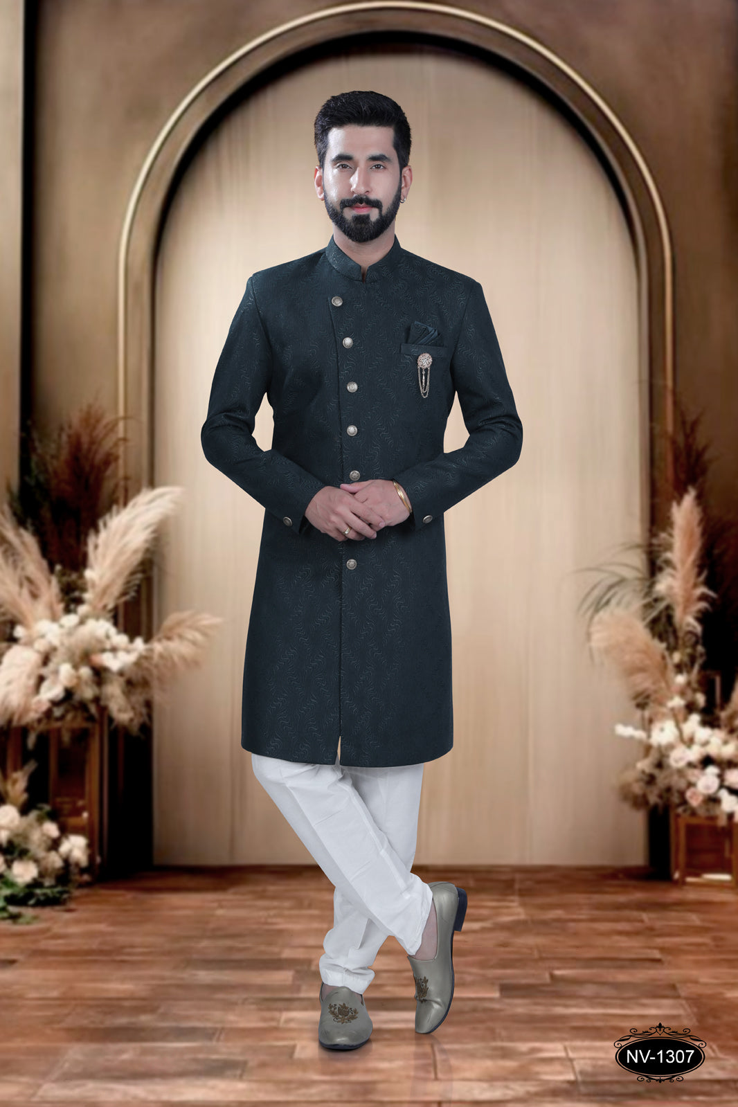 INDO-WESTERN SET IN GREEN HUE WITH ELEGANT SELF DESIGN PATTERN