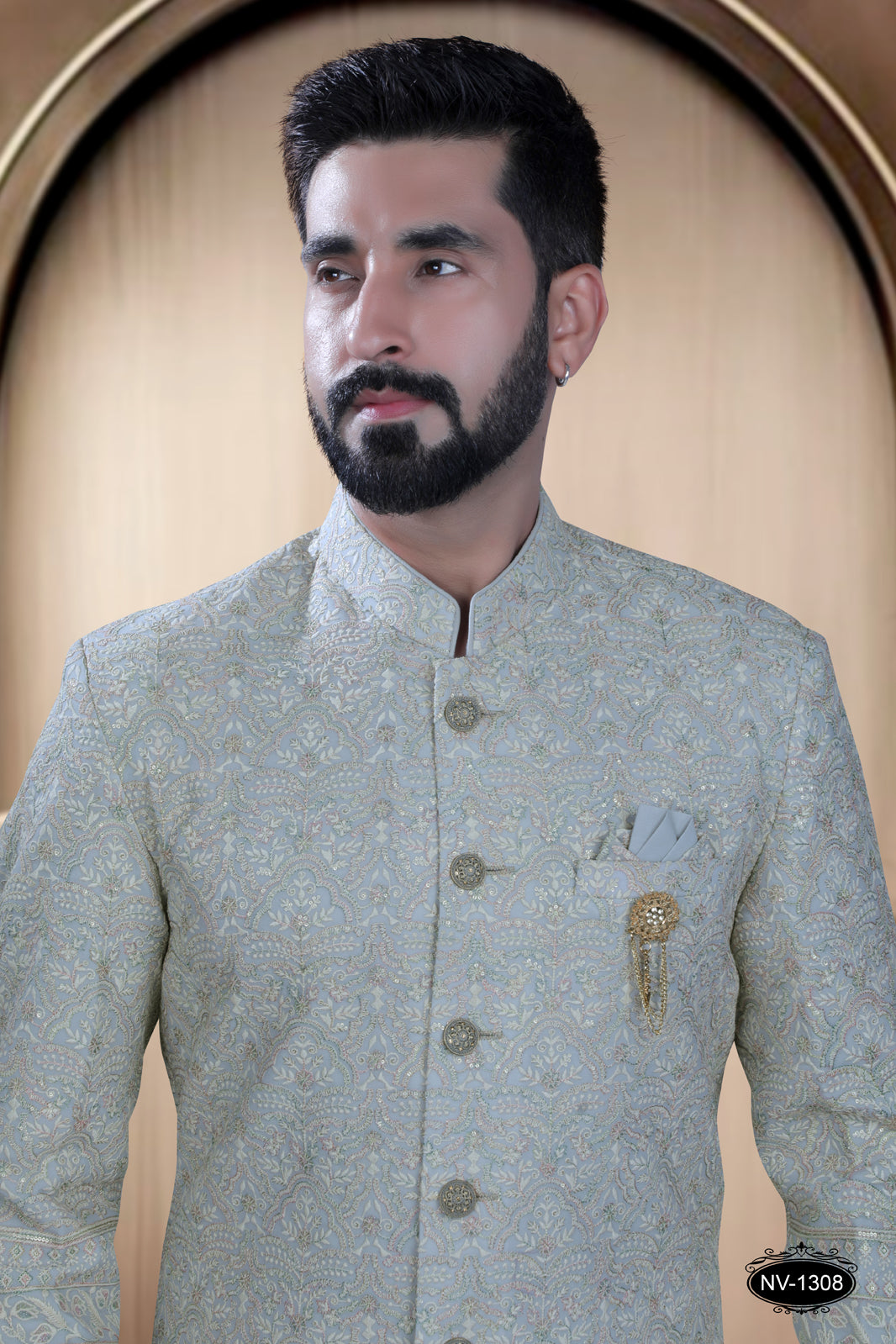 BLUE BASE SHERWANI SET WITH HEAVY THREAD-WORK FOR EVERY TRADITIONAL OCCASIONS