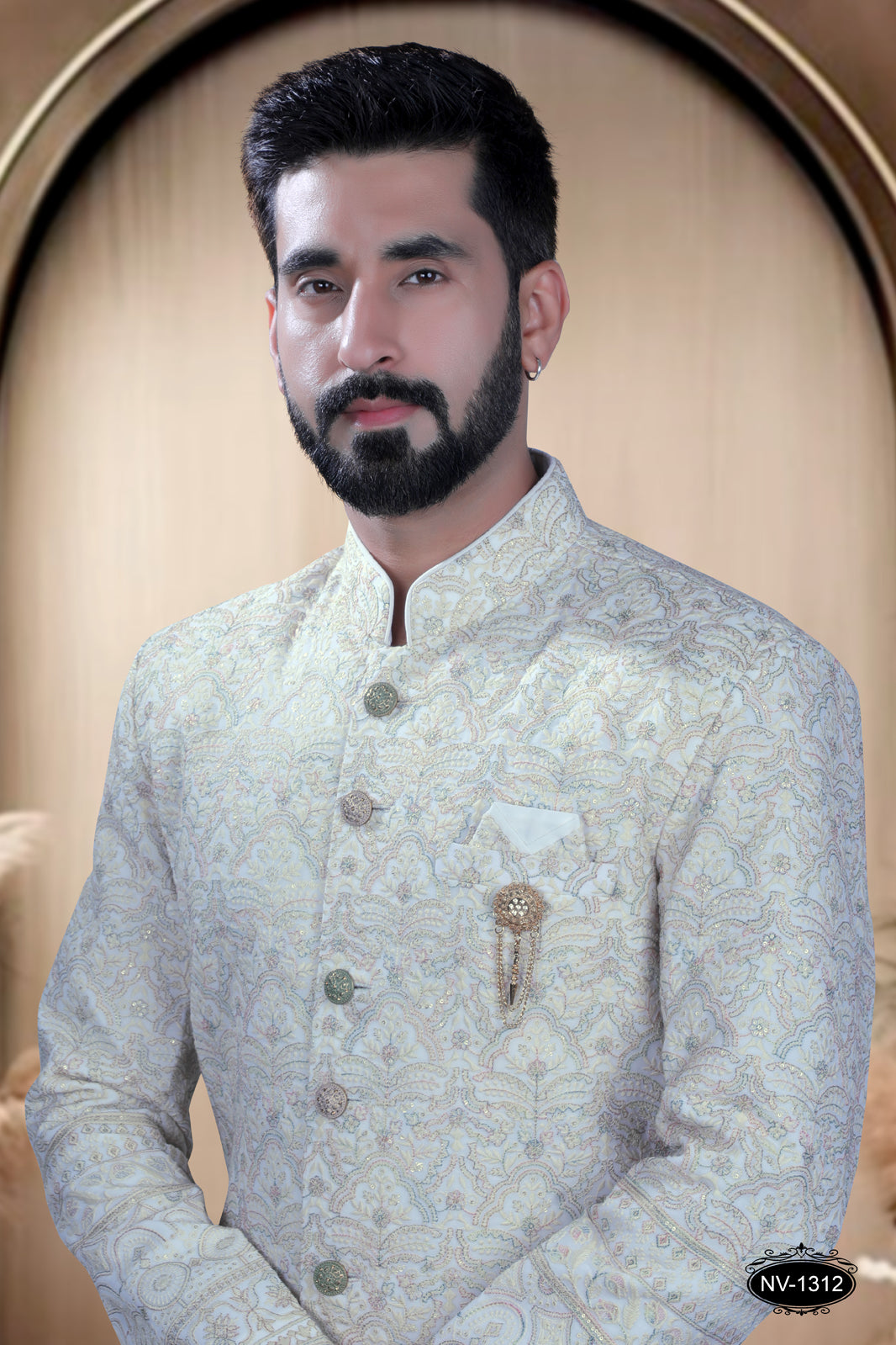 WHITE BASE SHERWANI SET WITH HEAVY THREAD-WORK FOR EVERY TRADITIONAL OCCASIONS