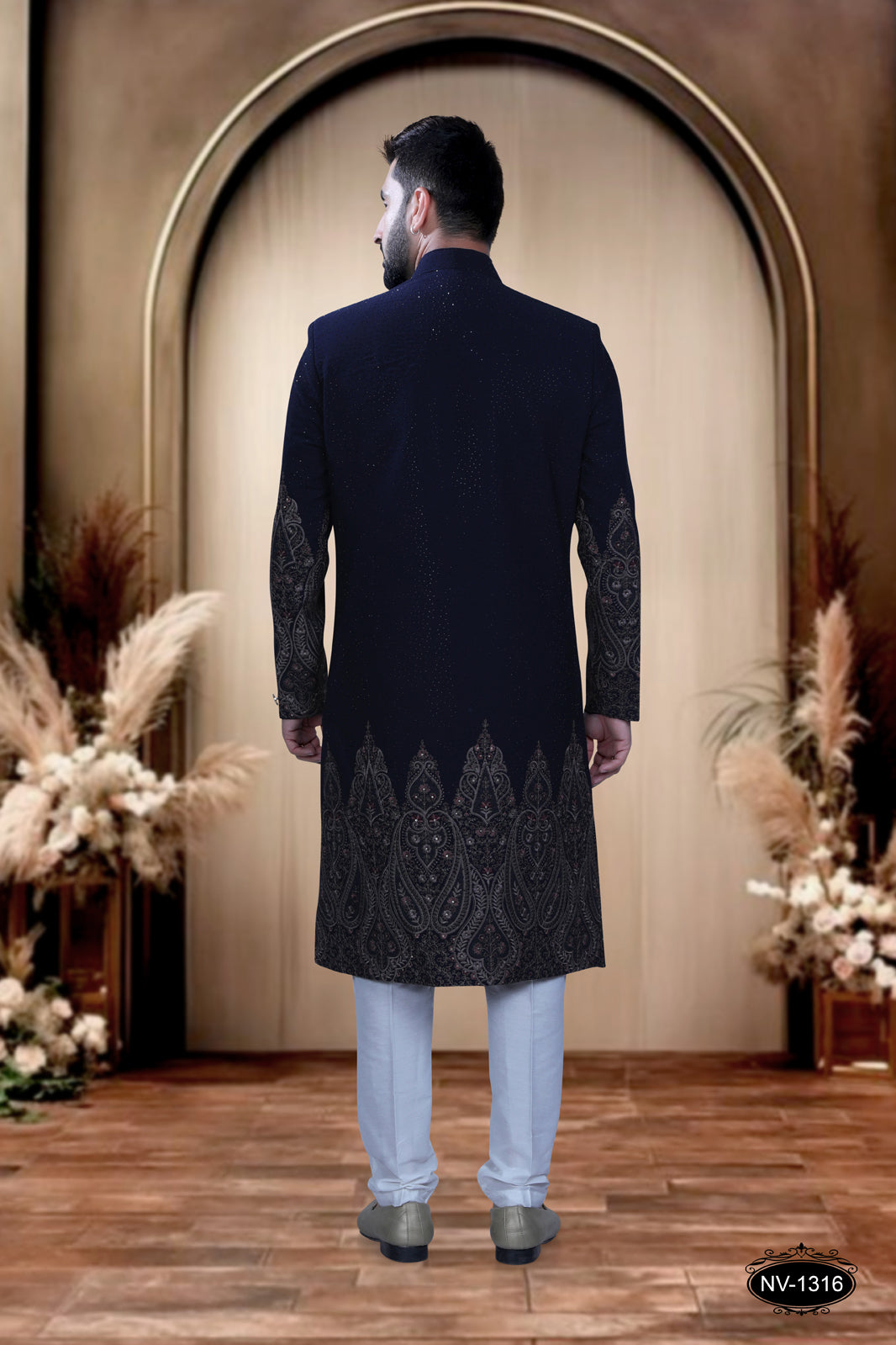 SHERWANI SET WITH DIAMOND-WORK & DESIGNER PANEL FOR RICH CHARM