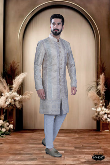 ELEGANT SHERWANI IN SELF-DESIGNING PATTERN WITH TROUSER FOR EVERY OCCASIONS