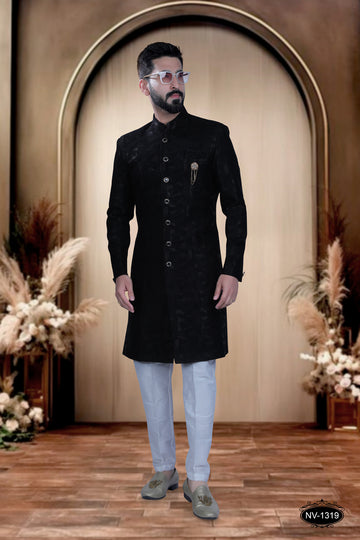 INDO-WESTERN IN RICH BLACK HUE WITH SELF-DESIGN PERFECT FOR EVERY CEREMONIES