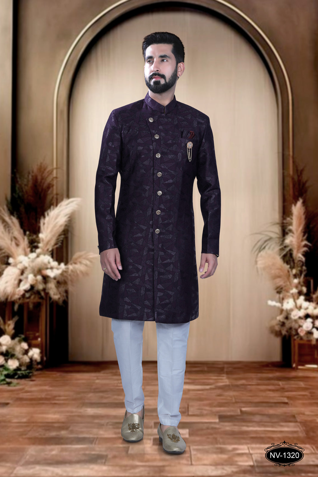 INDO-WESTERN IN WINE HUE WITH SELF-DESIGN ,PERFECT FOR EVERY CEREMONIES