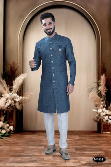 INDO-WESTERN IN BLUE HUE WITH SELF-DESIGN ,PERFECT FOR EVERY CEREMONIES