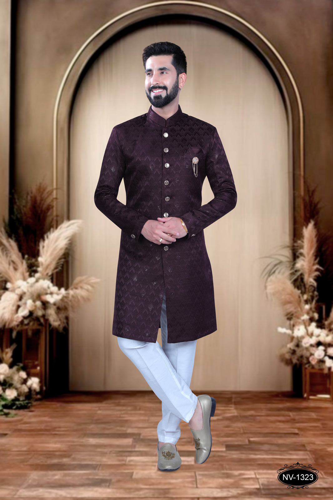 INDO-WESTERN IN WINE HUE WITH SELF-DESIGN PERFECT FOR EVERY CEREMONIES