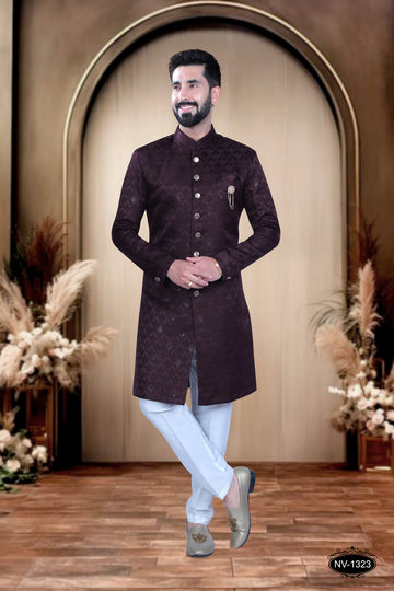 INDO-WESTERN IN WINE HUE WITH SELF-DESIGN PERFECT FOR EVERY CEREMONIES
