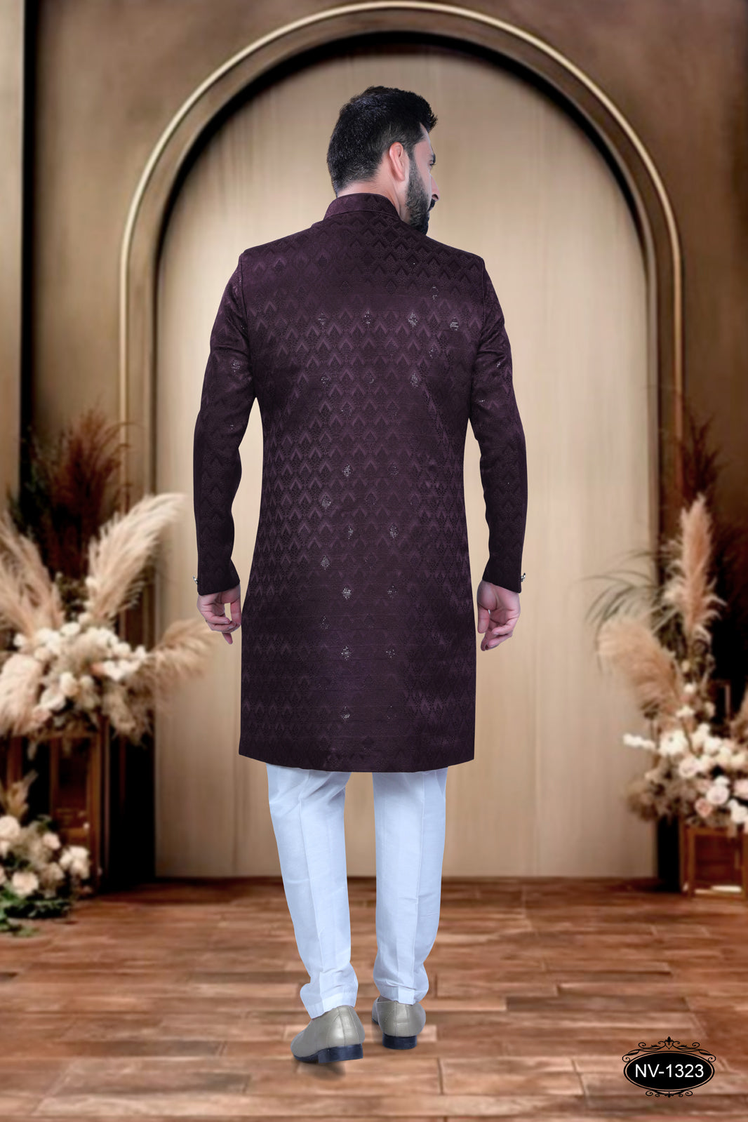 INDO-WESTERN IN WINE HUE WITH SELF-DESIGN PERFECT FOR EVERY CEREMONIES