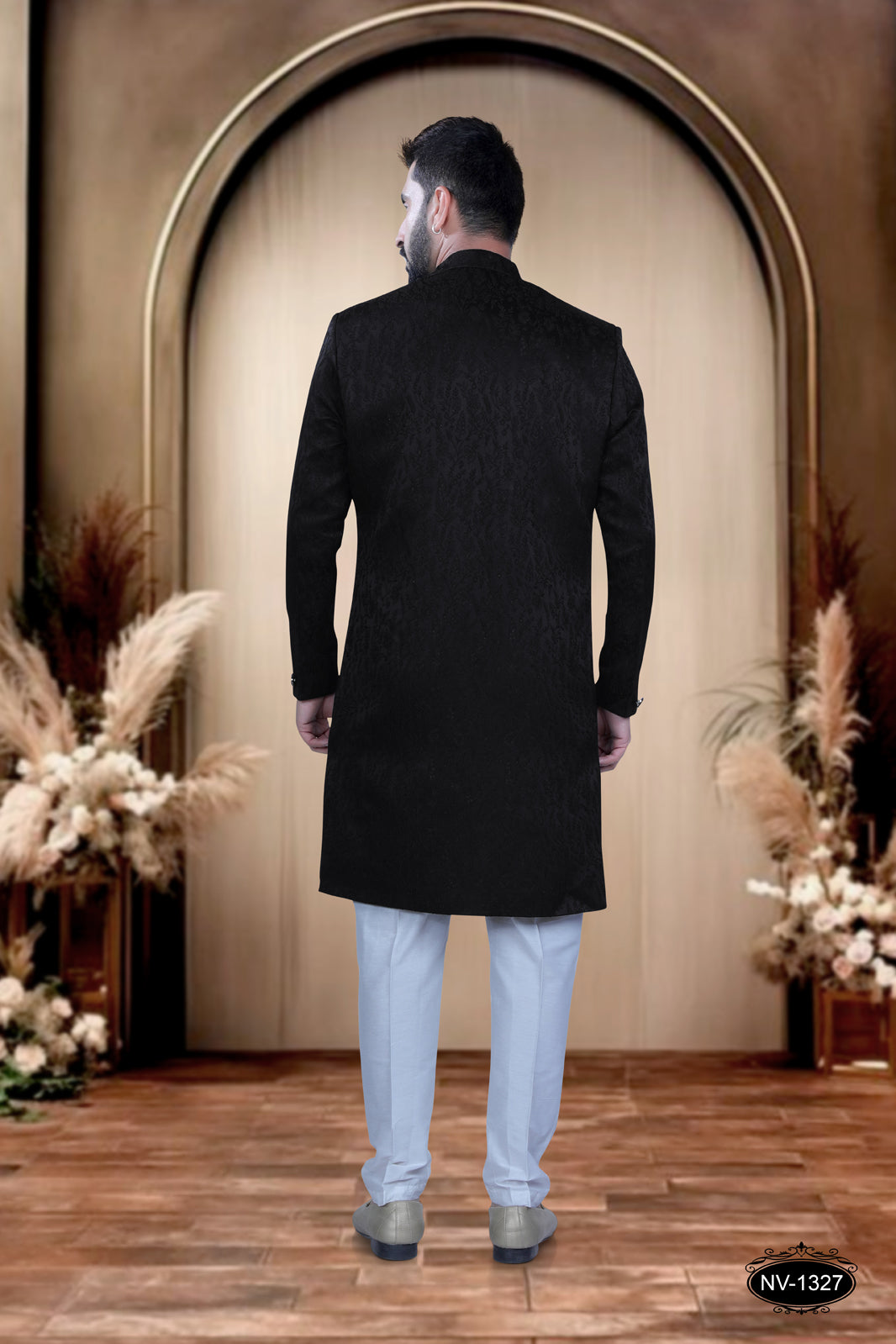 BLACK TONE INDO-WESTERN SET WITH SELF-DESIGN & UNIQUE PATTERN