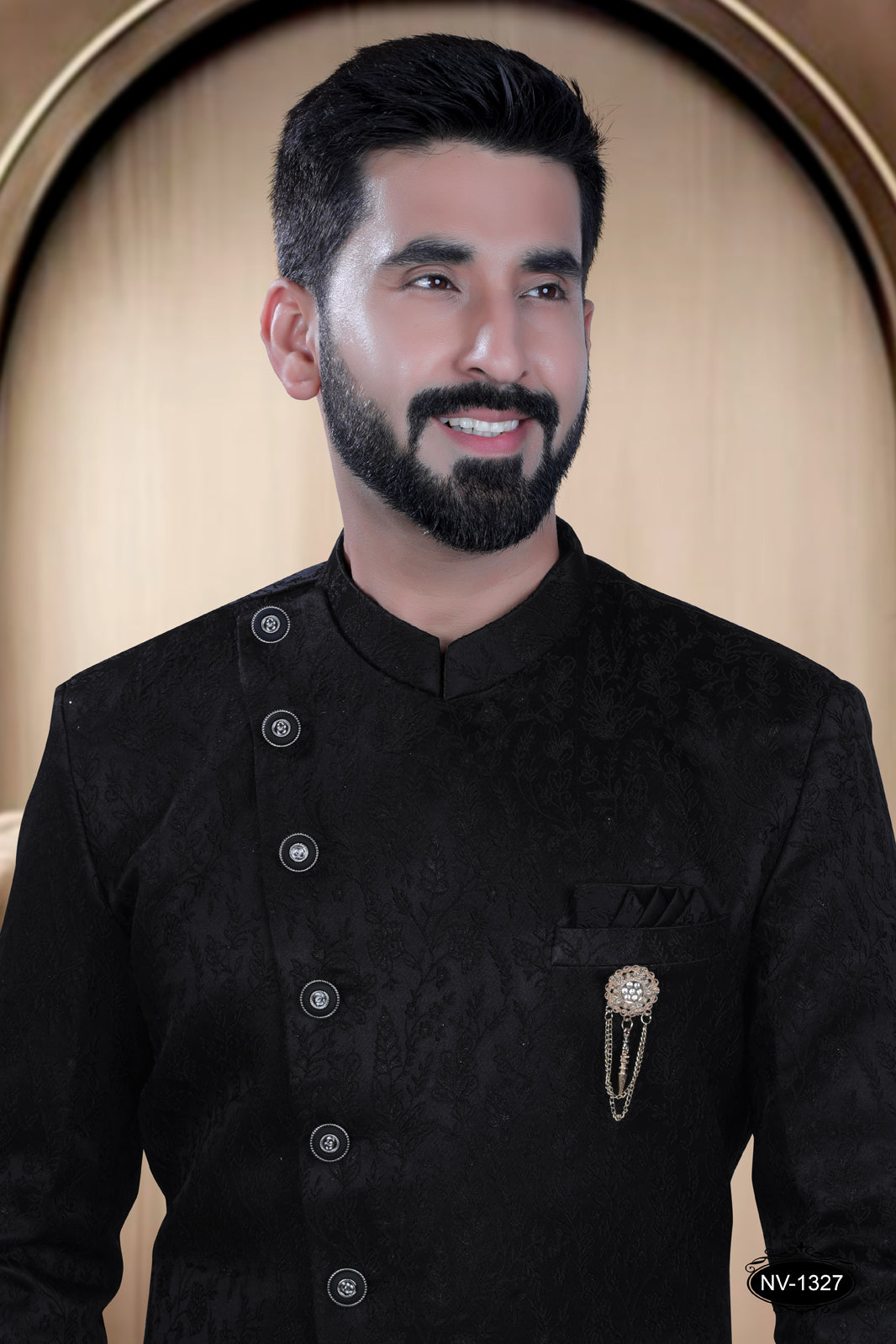 BLACK TONE INDO-WESTERN SET WITH SELF-DESIGN & UNIQUE PATTERN