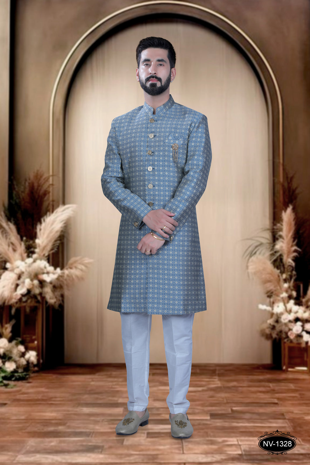 BLUE HUE INDO-WESTERN SET WITH SELF-DESIGN FOR EVERY OCCASIONS