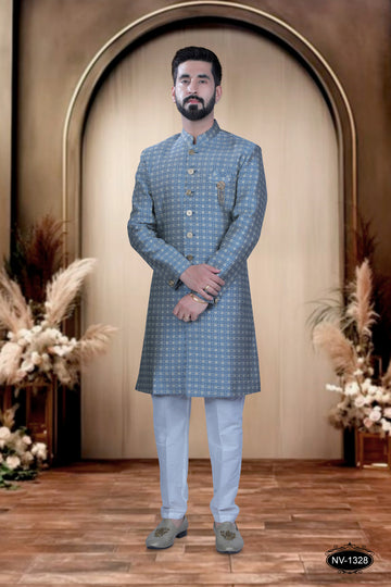BLUE HUE INDO-WESTERN SET WITH SELF-DESIGN FOR EVERY OCCASIONS