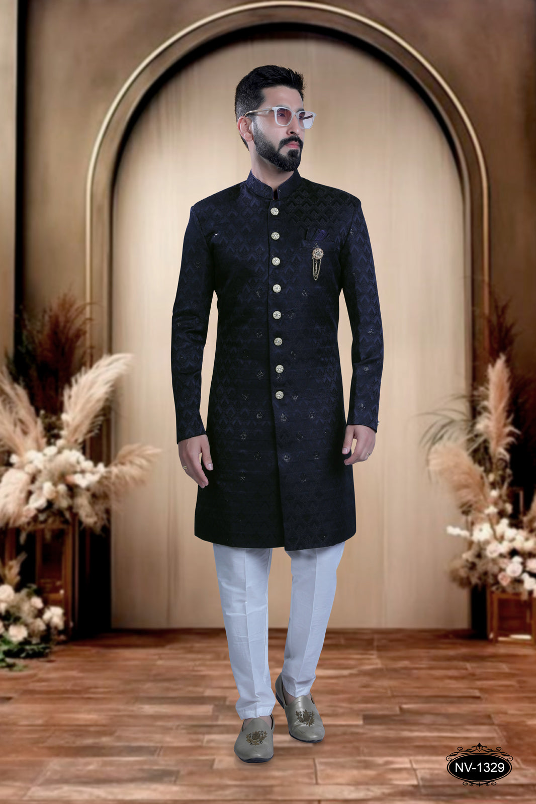 INDO-WESTERN IN BLUE HUE WITH SELF-DESIGN PERFECT FOR EVERY CEREMONIES