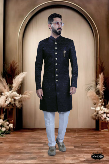INDO-WESTERN IN BLUE HUE WITH SELF-DESIGN PERFECT FOR EVERY CEREMONIES